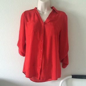 Express portofino red Christmas work shirt top blouse XS button down business